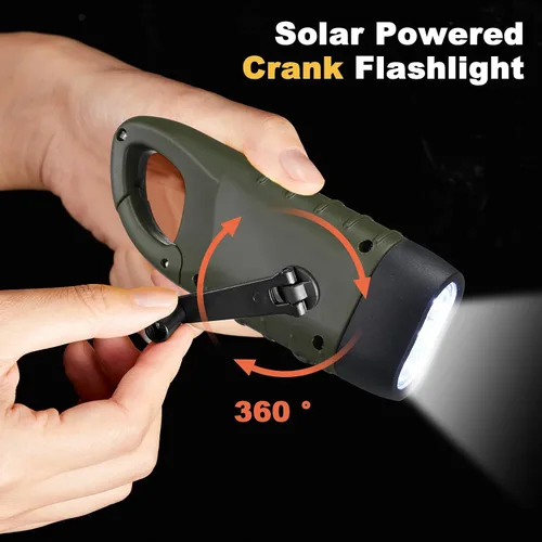 Vista 3 de Mudder Paquete de 4 linternas de manivela de mano con energía solar, linterna LED recargable de emergencia, equipo de supervivencia, antorcha