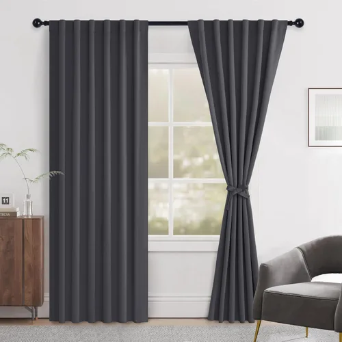 Vista 96 de Hiasan Cortinas opacas negras para dormitorio, cortinas opacas cortas de 45 pulgadas de largo, con aislamiento térmico, bolsillo para barra