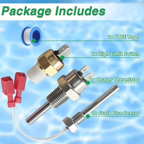 Vista 8 de El kit de reparación de calentador de piscina incluye sensor de combustión apilable, interruptor de límite alto y termistor de calentador compatible