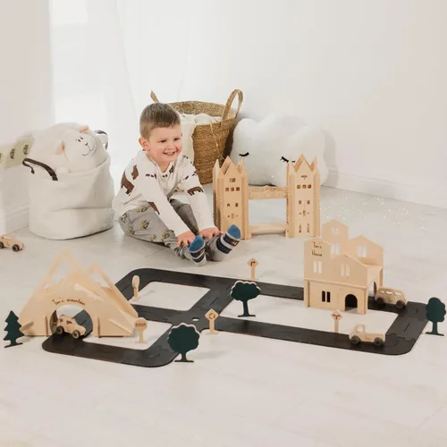 Vista 4 de Pista de automóvil de madera personalizada para niños, tamaño S, autos de juguete de pista de carreras para niños pequeños - Carros de juguete