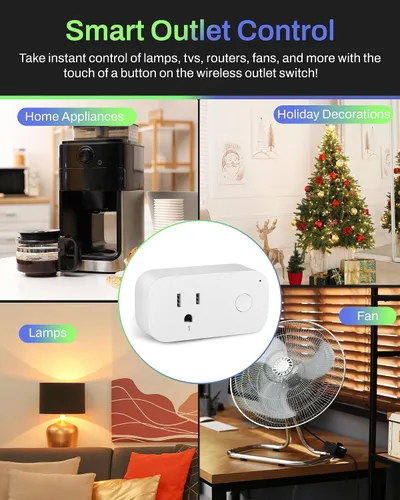 Vista 5 de BN-LINK Interruptor de salida de control remoto inalámbrico – Kit de 3 salidas con control remoto magnético y soporte de montaje en pared, enchufes