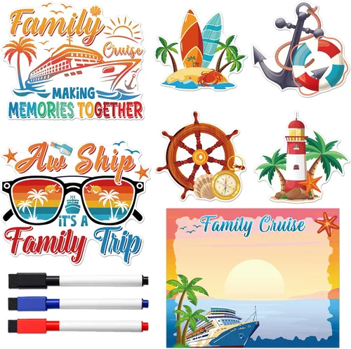 Vista 14 de Decoraciones magnéticas para puerta de crucero, 12 piezas de imanes náuticos tropicales familiares para crucero, divertidos letreros magnéticos