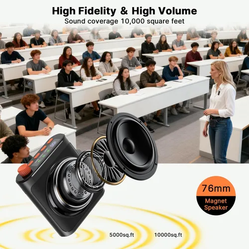 Vista 4 de yAyusi Amplificador de voz inalámbrico para profesores con 2 micrófonos magnéticos Lavalier, mini micrófono portátil manos libres y altavoz