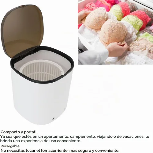 Vista 6 de Lavadora pequeña de 2000 mAh recargable portátil con cesta de drenaje para calcetines de ropa interior, mini máquina de lavandería compacta