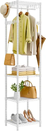 Vista 9 de R1 Perchero de Servicio Pesado para Ropa, Percheros para Ropa para Colgar Prendas, Perchero de Prendas con Estantes de Almacenamiento, Perchero