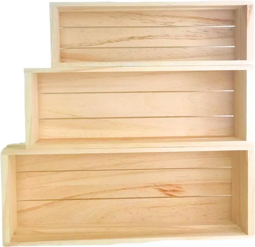 Vista 3 de Oojami Juego de 3 cajas de madera para manualidades, cajas de madera para exhibición, cajas de madera para manualidades, caja de madera decorativa