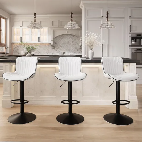 Vista 27 de YOUNIKE Juego de 2 taburetes de bar marrones modernos giratorios de altura de mostrador con respaldo alto ajustable para cocina, taburetes de bar
