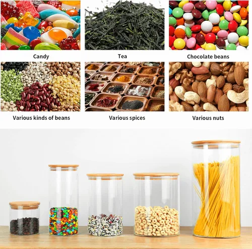 Vista 5 de Tarro de vidrio de 18 Oz/550 ML con tapa, recipientes de almacenamiento de vidrio versión engrosada transparente con tapa de bambú sellada