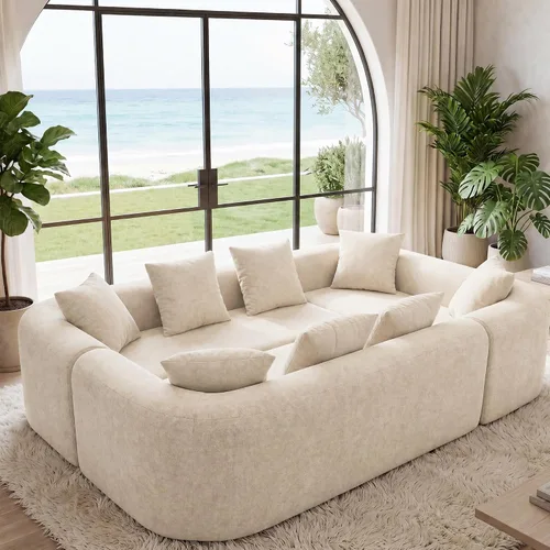 Vista 46 de Claiks Sofá modular deshuesado de 123 pulgadas, sofá en forma de L para sala de estar, sofá moderno de asiento profundo de 3 plazas, tela de Gris