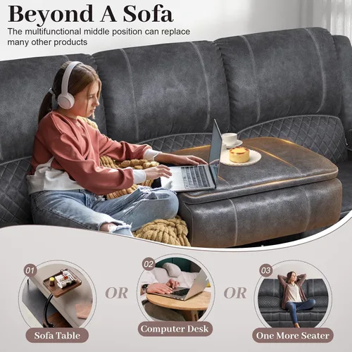 Vista 3 de Yolsali Sofá reclinable de 3 plazas, sofá reclinable manual con asiento central multifuncional, sofá reclinable para sala de estar con espacio