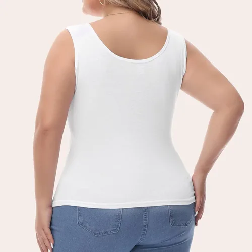 Vista 2 de Camisetas sin mangas de talla grande para mujer, cuello redondo, ajuste holgado, ligeras y transpirables, paquete de 3