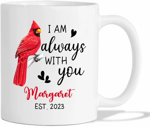 Vista 9 de Taza de café personalizada con nombre y año con diseño de pájaro cardenal rojo, taza de café con texto en inglés "Be Still And Know That I Am With