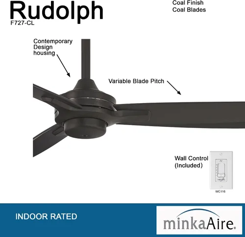 Vista 2 de Minka-Aire F727-CL Rudolph Ventilador de techo de 52 pulgadas en acabado carbón