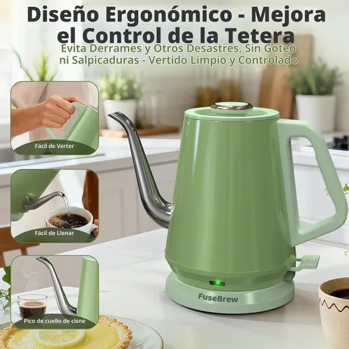 Vista 6 de Hervidor Eléctrico de Cuello de Cisne (0.8L), 1200 Vatios Ebullición Rápida, Acero Inoxidable Libre de BPA, Apagado Automático, Hervidor para Verter