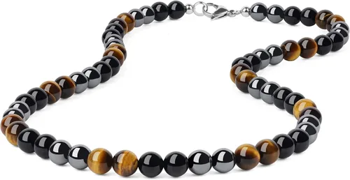 Vista 8 de GAVU Collar de Cuentas para Hombre, Collar de Cristal de Triple Protección para Hombres 10 mm