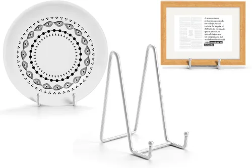 Vista 17 de Soportes de fotos para exhibición, paquete de 3 soportes de placa de 3 pulgadas para exhibición, soporte de placa decorativa de metal negro, soporte