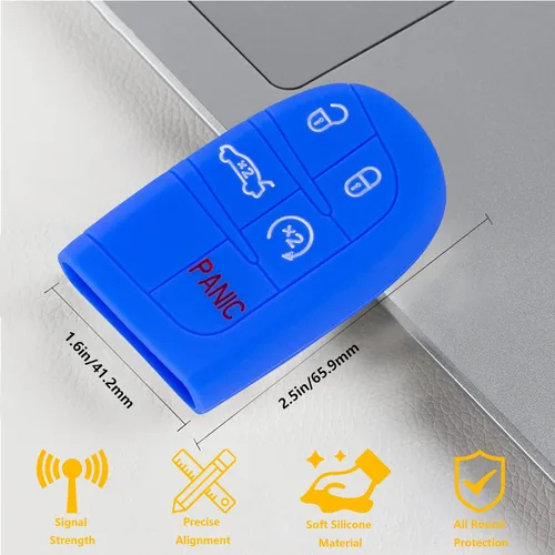 Vista 4 de Funda para llavero para Jeep, Dodge Challenger, protector de llave de silicona compatible con Jeep Grand Cherokee Renegade Chrysler 200 300 Dodge
