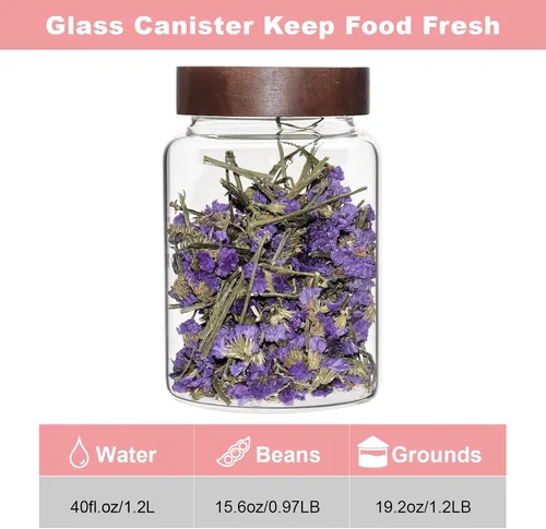 Vista 4 de Tarro de vidrio de 40 onzas con tapa de rosca de madera, recipiente hermético de 40.6 fl oz, recipiente de azúcar transparente para almacenamiento