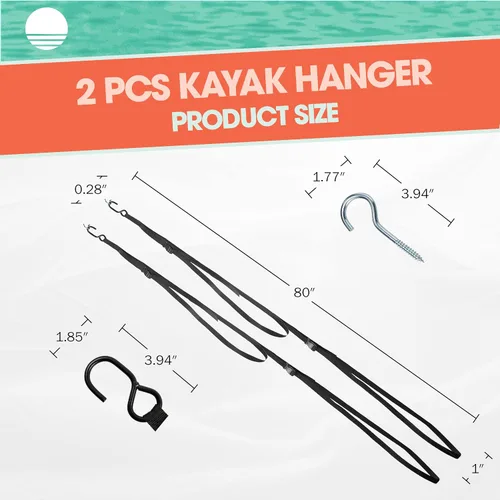 Vista 2 de Kayak Rack -Capacity Wall or Ceiling Storage Straps for Surfboards, Paddleboards, SUP, or Canoe - Adjustable Kayak Hanger by RAD Sportz