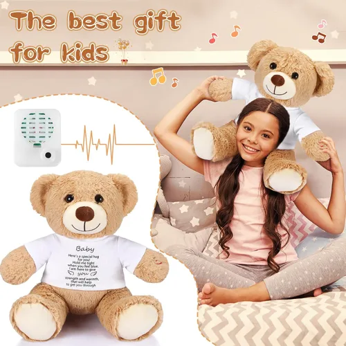 Vista 6 de Halloscume Oso de peluche de 12 pulgadas con grabadora de voz, oso de felpa suave, letrero de abrazo con cremallera, regalos de grabación de voz