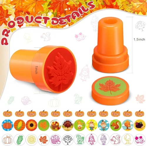 Vista 2 de Jenaai 24 sellos de otoño para niños, regalos de fiesta de otoño, sellos de tinta a granel, regalos de fiesta de Acción de Gracias, varios sellos