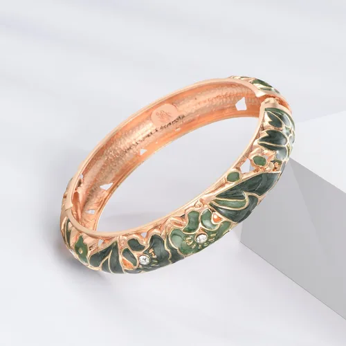 Vista 7 de UJOY Vintage Jewelry Cloisonne Artesanal Esmaltado Mariposa Flor Magnífica Rhinestone Oro Bisagra Brazalete Brazalete Brazaletes Regalos 88A09