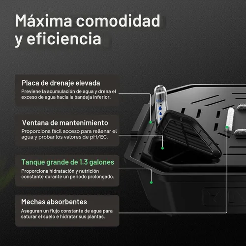 Vista 3 de VIVOSUN Paquete de 4 Macetas de Autoriego FlexFeed, Base de Maceta de Tela con Riego Automático con Medidor de Agua y Ventana de Mantenimiento