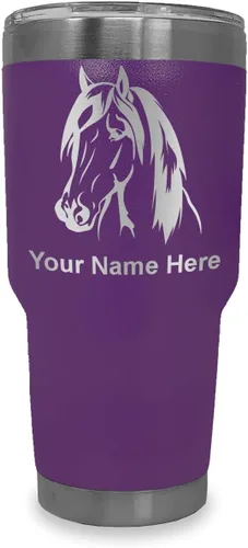 Vista 25 de LaserGram Vaso aislado al vacío de 20 onzas, cabeza de caballo 1, grabado personalizado incluido (negro)