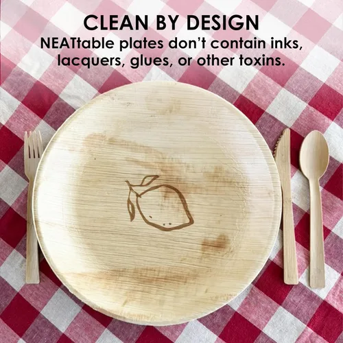 Vista 6 de NEATtable Platos de hoja de palma Diseño de limón Desechables y compostables Ecológicos y 100% naturales Ideal para eventos al aire libre