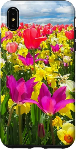 Vista 7 de iPhone 15 Pretty Flowers Tulipanes y narcisos en un caso de campo