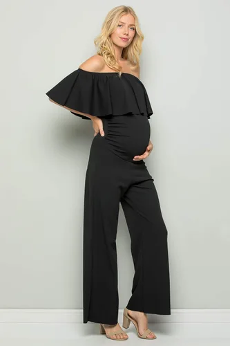 Vista 5 de My Bump Mono de maternidad con volantes y hombros descubiertos (fabricado en Estados Unidos)