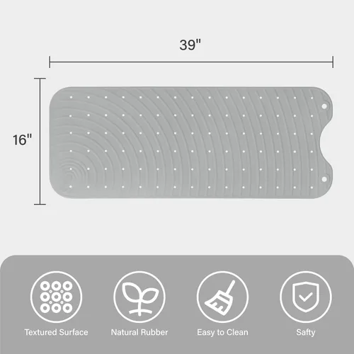 Vista 5 de Alfombra de Goma Extra Larga para Bañera, Alfombra Antideslizante para Ducha y Bañera, 39x16 Pulgadas, Alfombra de Piso para Bañera con Ventosas