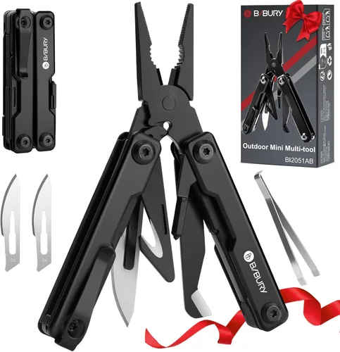Vista 10 de BIBURY Mini Llavero Multiherramienta Tijeras BI2061R, 9 en 1 Multiherramienta EDC Tijeras con Destornillador, Abrebotellas, Cuchillo de Bolsillo