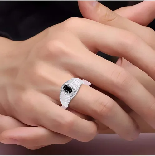 Vista 2 de RYLOS Anillos para hombre, plata de ley, halo clásico de diamantes auténticos, 0.276 x 0.197in, anillo de diseño de piedras preciosas ovaladas