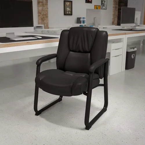 Vista 2 de Flash Furniture LeatherSoft - Silla de recepción ejecutiva con reposabrazos acolchados y base de trineo, silla lateral tapizada para sala de estar u
