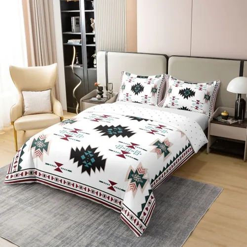 Vista 3 de Funda de edredón 100% algodón estilo bohemio del suroeste – Funda de edredón étnica tribal flecha – Juego de decoración de dormitorio completo