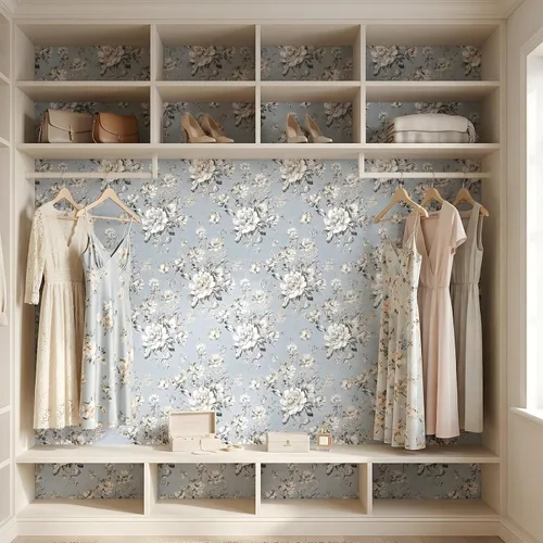 Vista 5 de ReWallpaper Papel tapiz azul para despegar y pegar, papel tapiz vintage azul y blanco, papel de pared adhesivo extraíble con flores, papel