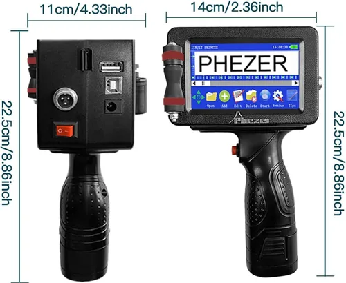 Vista 9 de Phezer Impresora de inyección de tinta portátil P16 mejorada para superficie plana con cartucho de tinta de secado rápido, máquina de codificación