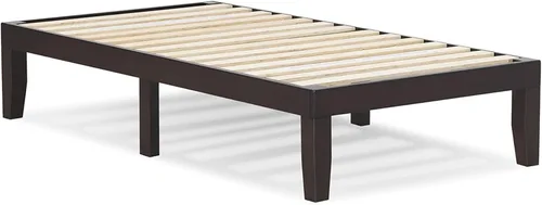 Vista 19 de KOMFOTT Armazón de cama de plataforma de madera de 14 pulgadas, tamaño Twin, base de colchón de madera con marco de madera de caucho, fuerte soporte