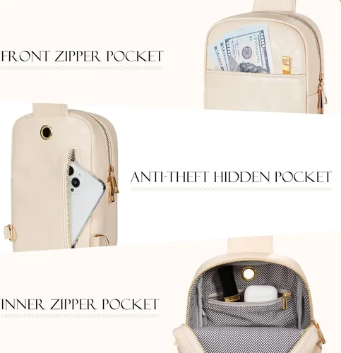 Vista 4 de MoKo Bolso bandolera de cuero vegano Pequeña moda casual desmontable con correa de hombro para mujeres y hombres, senderismo y viajes