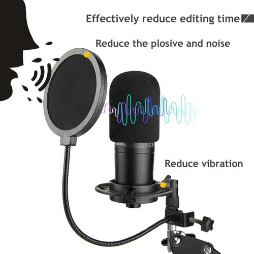 Vista 2 de Audio Technica AT2020 - Soporte de micrófono AT2020, soporte de tijera de suspensión con soporte de amortiguador, filtro pop, abrazadera resistente