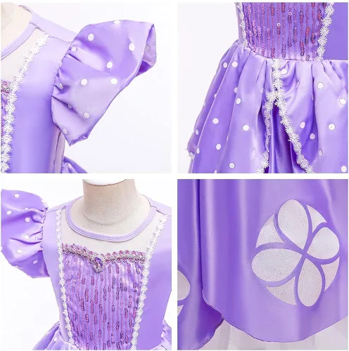 Vista 5 de CinheyU Vestido de cumpleaños de princesa Sofía Rapunzel para niñas, disfraz de Halloween, desfile, Navidad, fiesta de noche, con accesorios