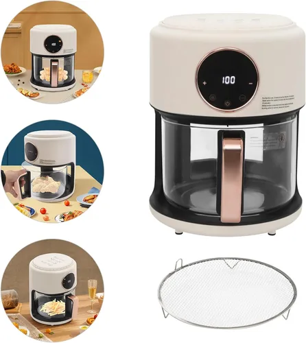Vista 2 de Freidora de aire de vidrio, freidora de aire digital de 4.2L, mini horno de encimera de 1200 W con cesta visible de 360°, 8 modos preestablecidos
