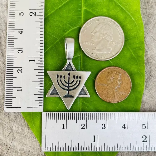 Vista 4 de Star of David Seal of Salomon Jewish Jews Menorah Hanukkah Lamp Judaism Jewelry Protection Amulet Silver Pewter Men Pendant Necklace Lucky Charm