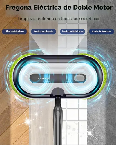 Vista 2 de Blonex Limpiador de piso inalámbrico eléctrico, trapeador eléctrico giratorio con faros LED y rociador de agua, batería de larga duración, tanque