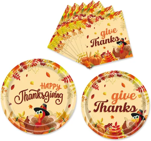 Vista 7 de Juego de platos y servilletas de Acción de Gracias, suministros de calabaza para fiesta de otoño, decoraciones de Acción de Gracias, juego