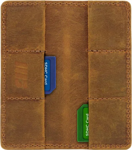 Vista 5 de MegaGear Tarjetero SD de cuero con 12 ranuras para tarjetas Camello
