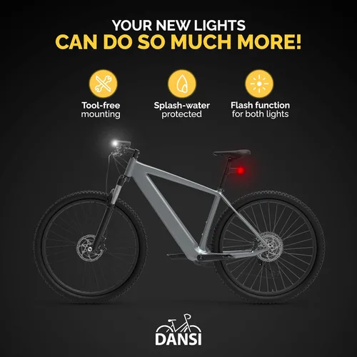 Vista 6 de DANSI Luces de bicicleta para montar por la noche, súper brillante con funciones intermitentes. Fácil de instalar conjunto de luces para bicicleta
