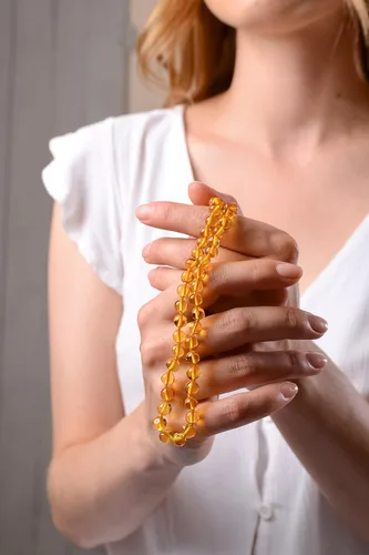 Vista 28 de Collar de ámbar para mujer con cierre de plata chapada en oro de 18 quilates, 19 pulgadas con extensor de 2 pulgadas, hecho a mano con cuentas