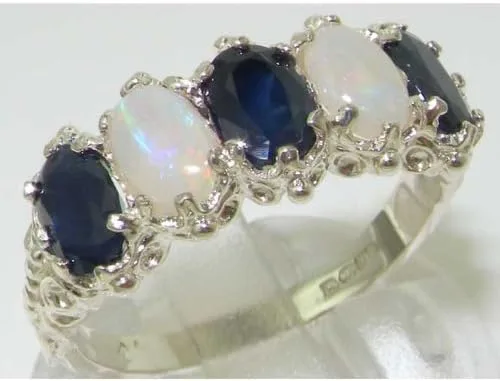 Vista 5 de Anillo de eternidad para mujer de plata de ley 925, auténtico zafiro y ópalo